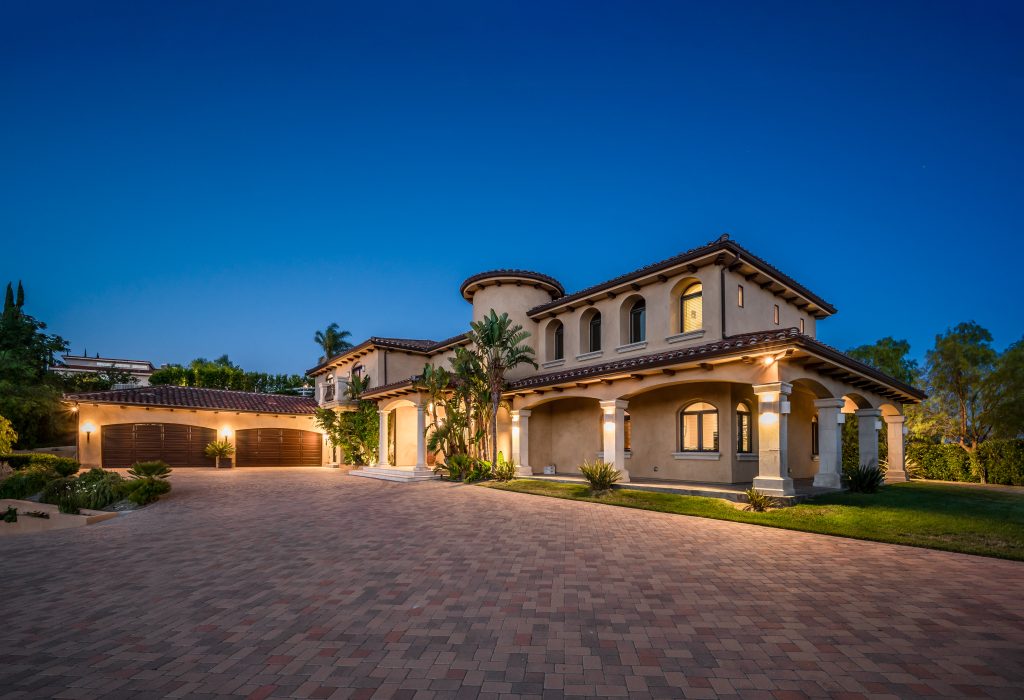 An exterior shot of a luxury home.